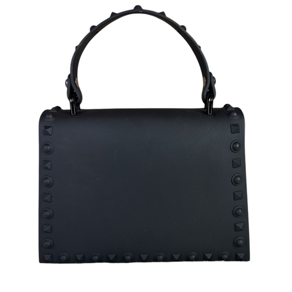 Jelly Studded Black Mini Handbag Bag Purse PVC Vegan Leather Shoulder Strap - Picture 4 of 10